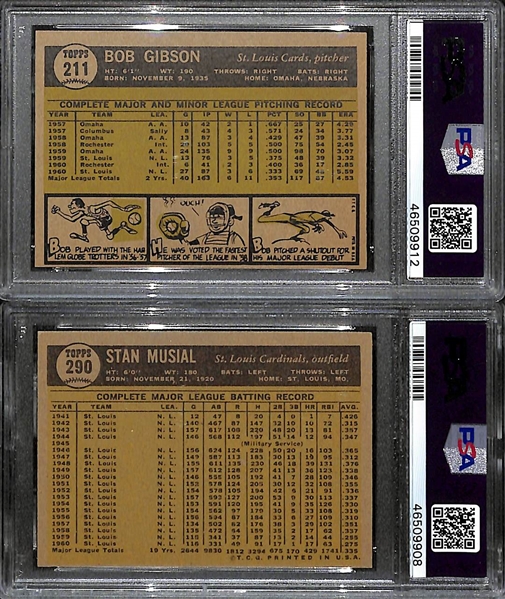 Lot of 2 1961 Topps Signed PSA Graded Cards - Bob Gibson & Stan Musial