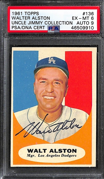 Lot of 3 1961 Topps Signed PSA Graded Cards - Alston, Jimmie Dykes, Red Schoendienst