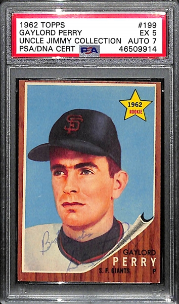 Signed 1962 Topps Gaylord Perry Rookie #199 PSA 5 (Autograph Grade 7)