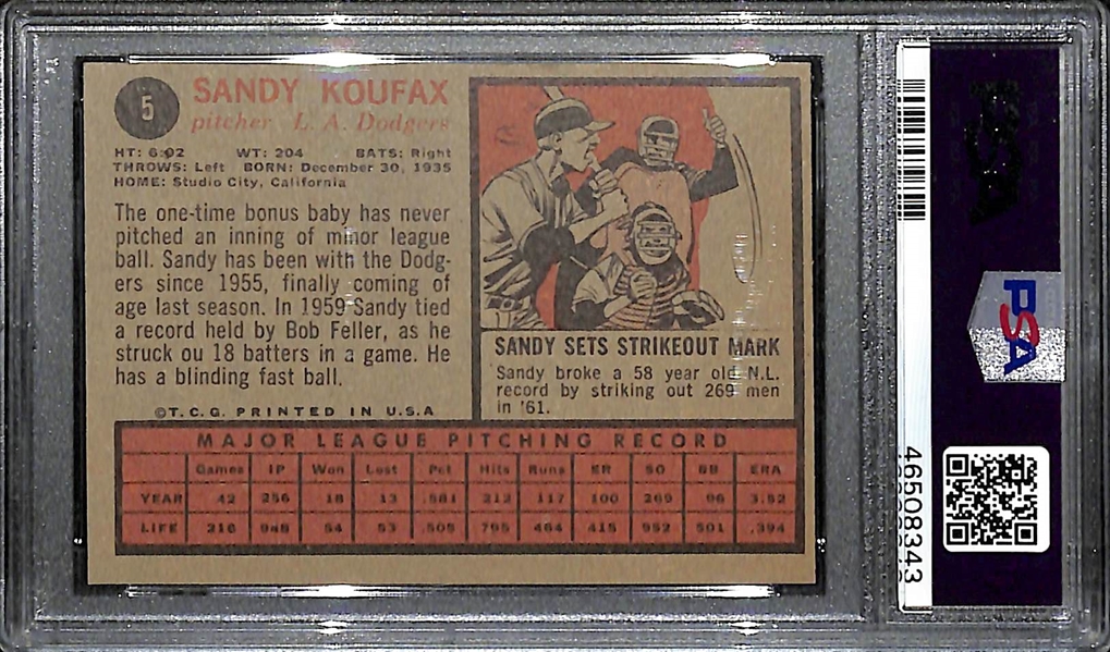 1962 Topps Sandy Koufax #5 PSA 4 (Autograph Grade 9)
