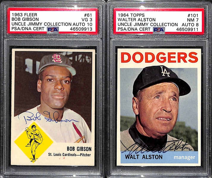 Lot of 2 1960s Signed PSA Graded Cards - Bob Gibson & Walter Alston