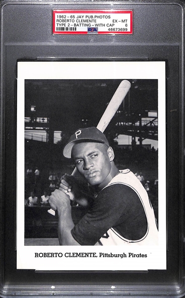 1962-65 Jay Publishing Photos Roberto Clemente - Type 2 Batting w. Cap - PSA 6