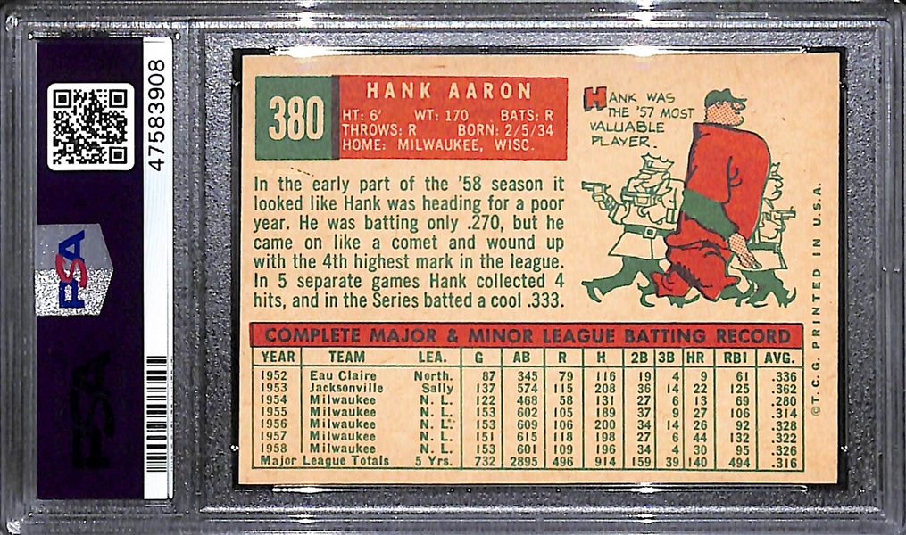 1959 Topps Hank Aaron #380 Graded PSA 7