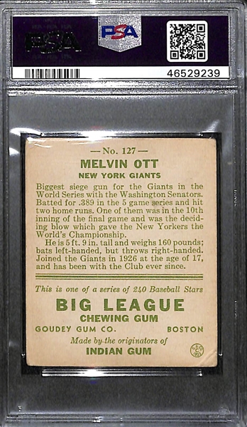 1933 Goudey Mel Ott #127 PSA 2 (MK)