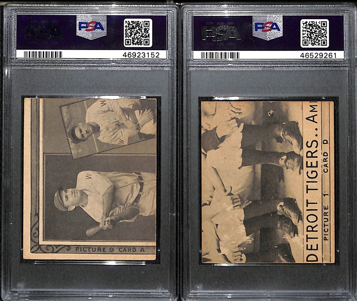 Lot of 2 - 1935 Goudey 4-In-1 Cards -  Koenig/Fitzsimmons/Benge/Zachary #9A PSA 5 & Cochrane/Gehringer/Bridges/Rogell #1D PSA 1