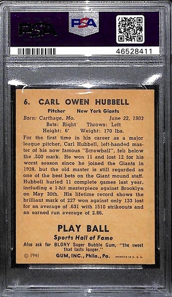 1941 Play Ball Carl Hubbell #6 PSA 5