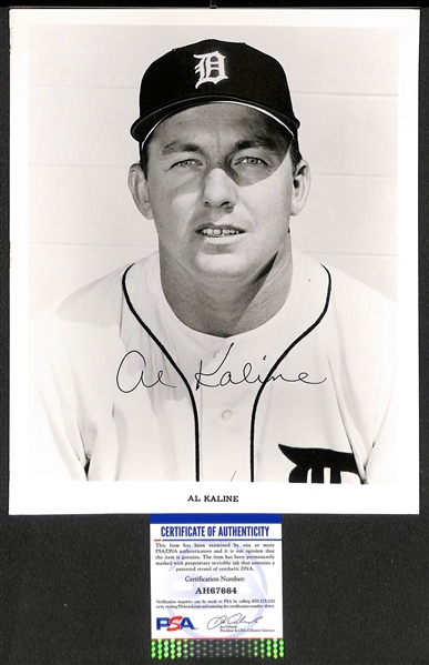 HOF Baseball Signed 8x10 Photo Lot of (6) - Ashburn, F. Robinson, Kaline, Spahn, Feller, Boudreau - w. PSA/DNA COAs