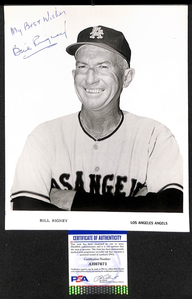 Baseball Signed 8x10 Photo Lot (8) - Cronin, Banks, Hubbell, Rigney, Minoso, Spahn, Adcock, Bob Kennedy - w. PSA/DNA COAs