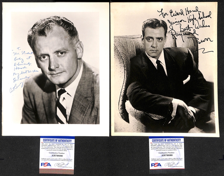 Actor Signed Vintage 8x10 Photo Lot (4) - Art Carney (Honeymooners), Raymond Burr (Perry Mason), Walter Pidgeon, and Tony Dow (Wally Cleaver) - w. PSA/DNA COAs
