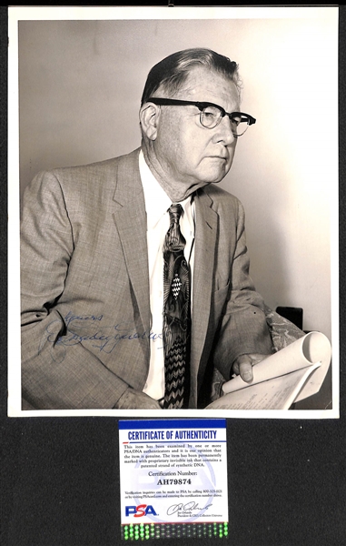 Writer Signed Photo Lot - Erle Stanley Gardner 8x10 (d. 1970 - Perry Mason), Lowell Thomas (d. 2016), and Pearl S.  Buck 5x6 (d. 1973 - Nobel Prize & Pulitzer Winner) - w. PSA/DNA COAs
