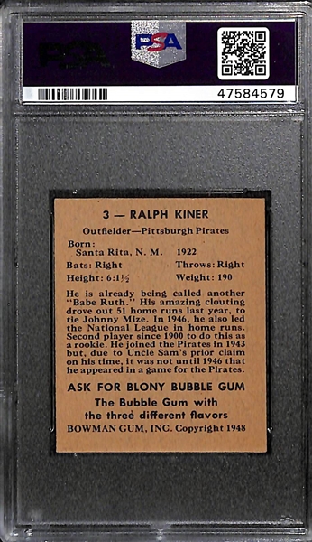 1948 Bowman Ralph Kiner Rookie #3 Graded PSA 6