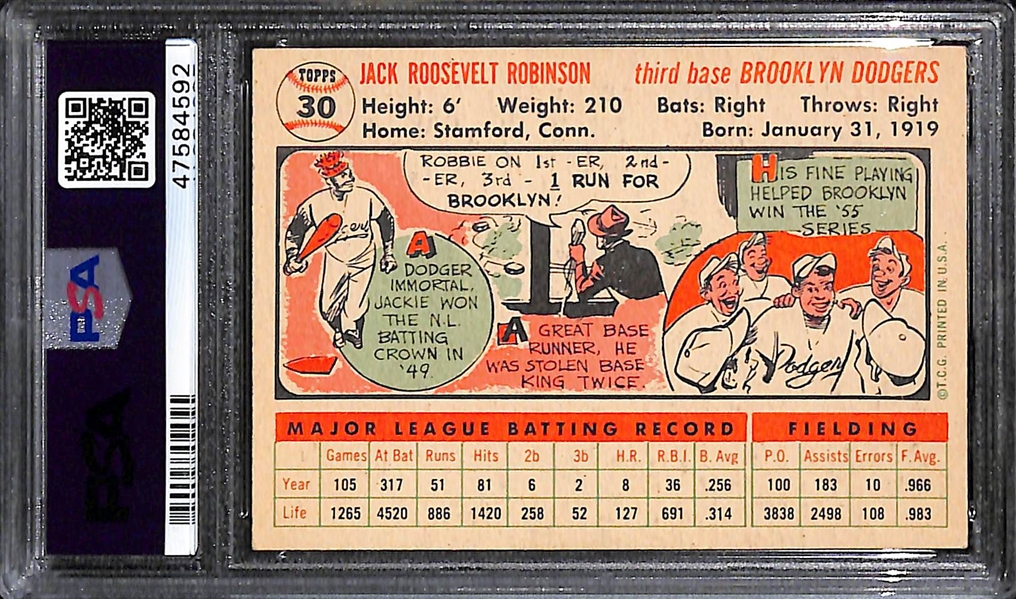 1956 Topps Jackie Robinson #30 White Back Graded PSA 5