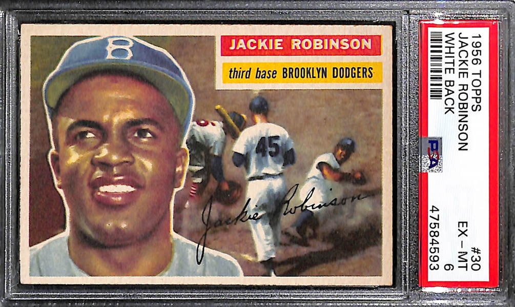 1956 Topps Jackie Robinson #30 White Back Graded PSA 6
