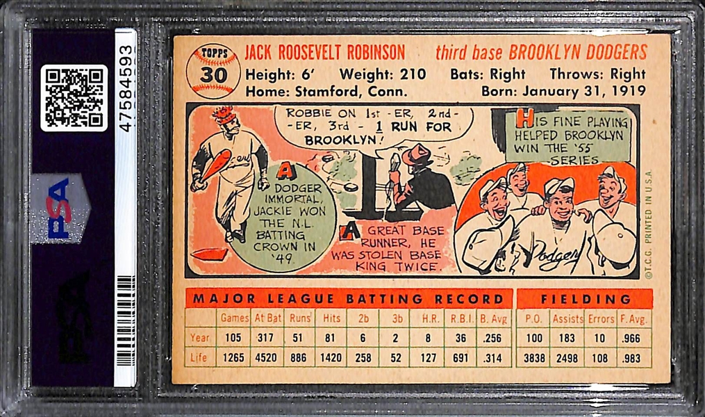 1956 Topps Jackie Robinson #30 White Back Graded PSA 6