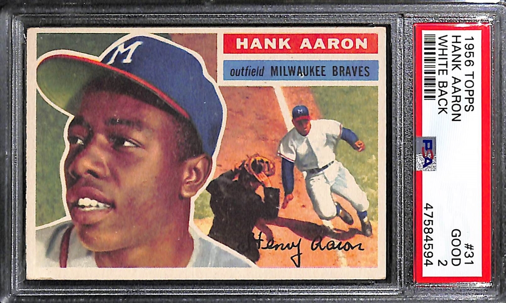 1956 Topps Hank Aaron #31 White Back Graded PSA 2