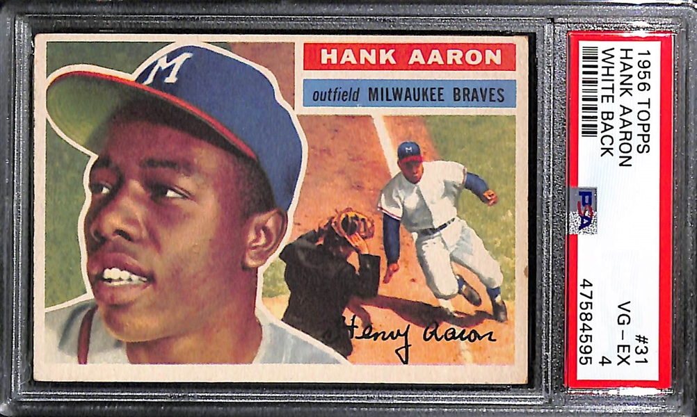 1956 Topps Hank Aaron #31 White Back Graded PSA 4