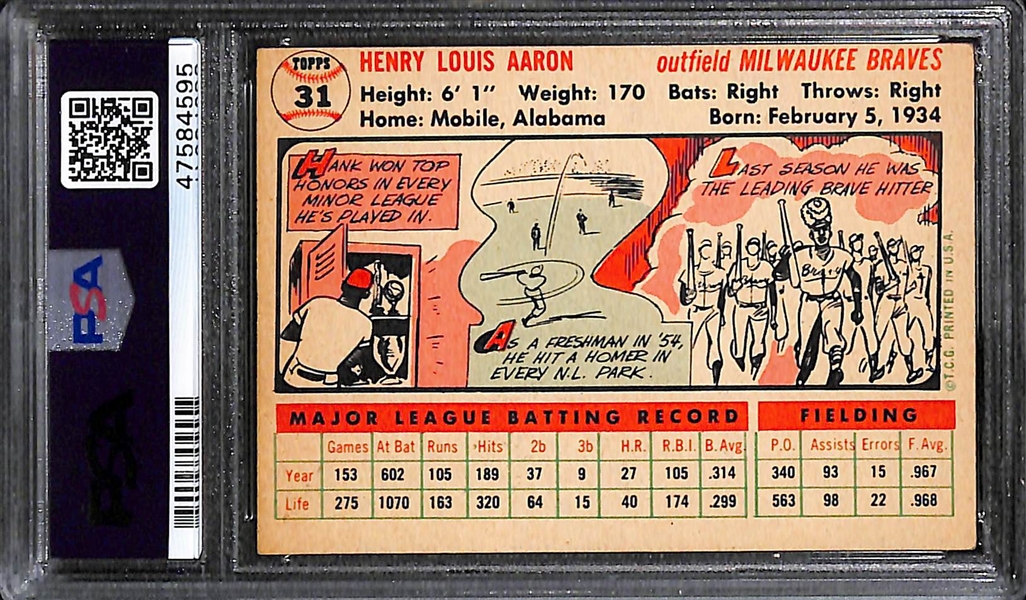 1956 Topps Hank Aaron #31 White Back Graded PSA 4