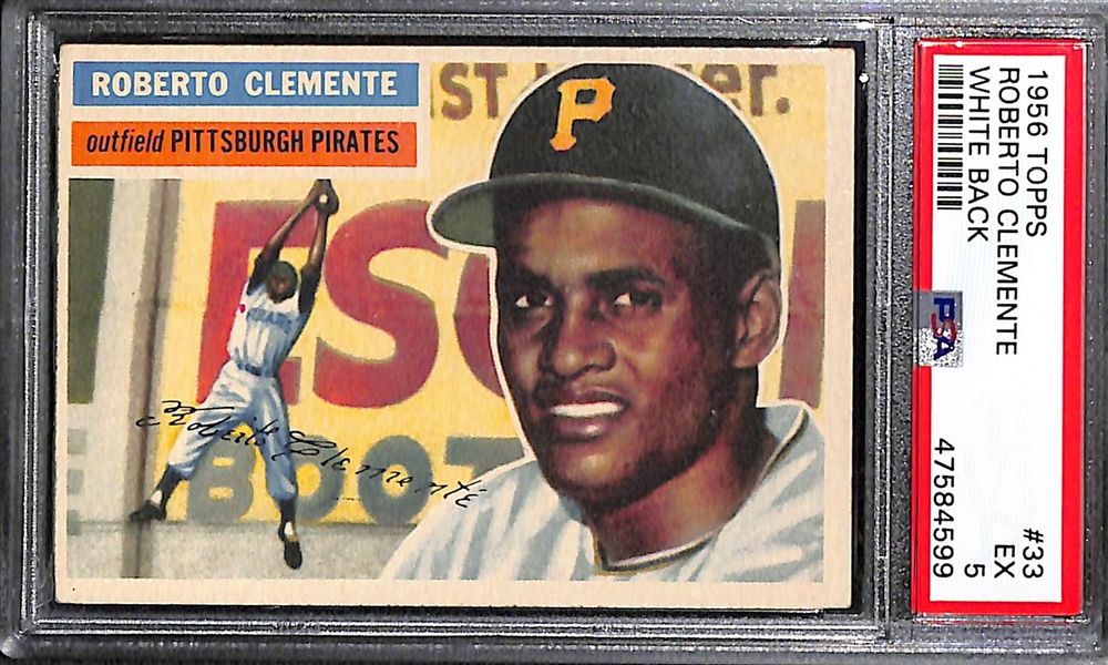 1956 Topps Roberto Clemente #33 White Back Graded PSA 5
