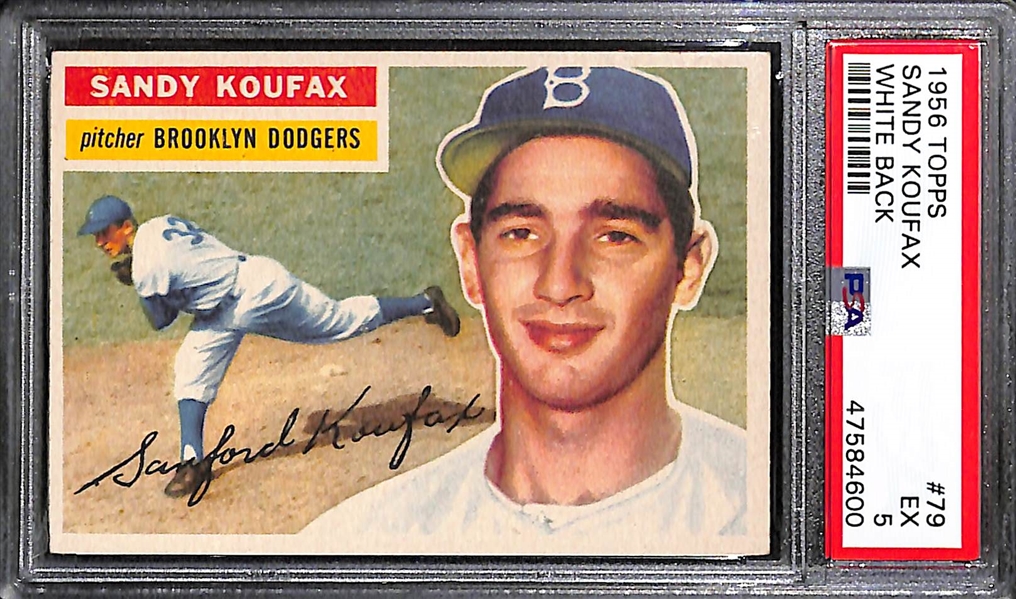 1956 Topps Sandy Koufax #79 White Back Graded PSA 5