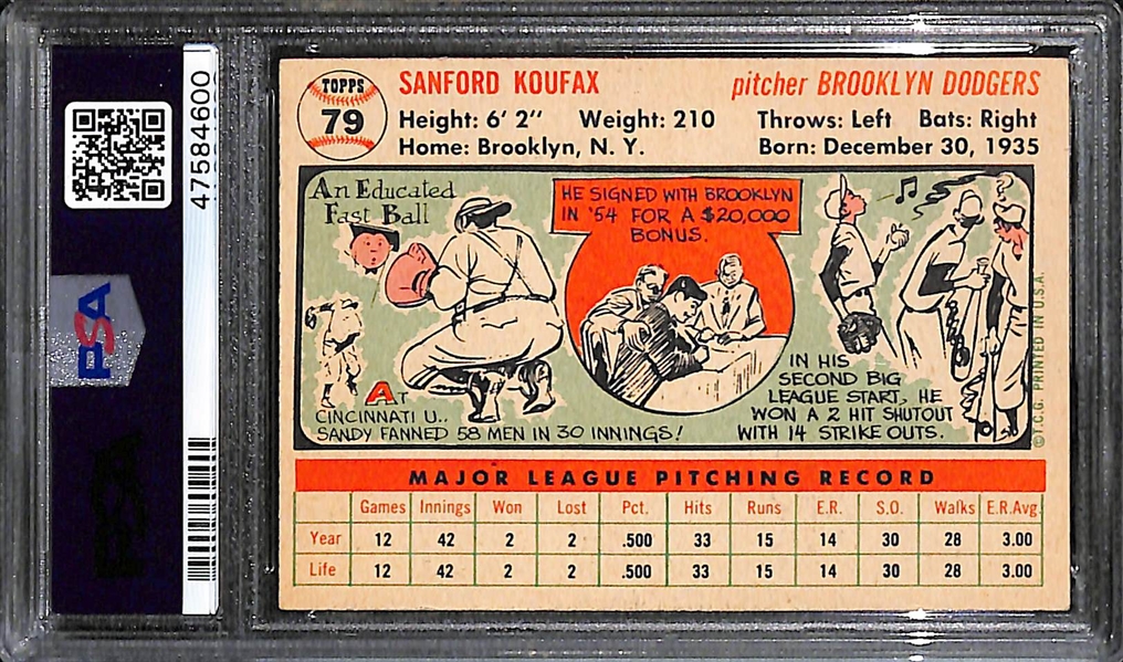 1956 Topps Sandy Koufax #79 White Back Graded PSA 5