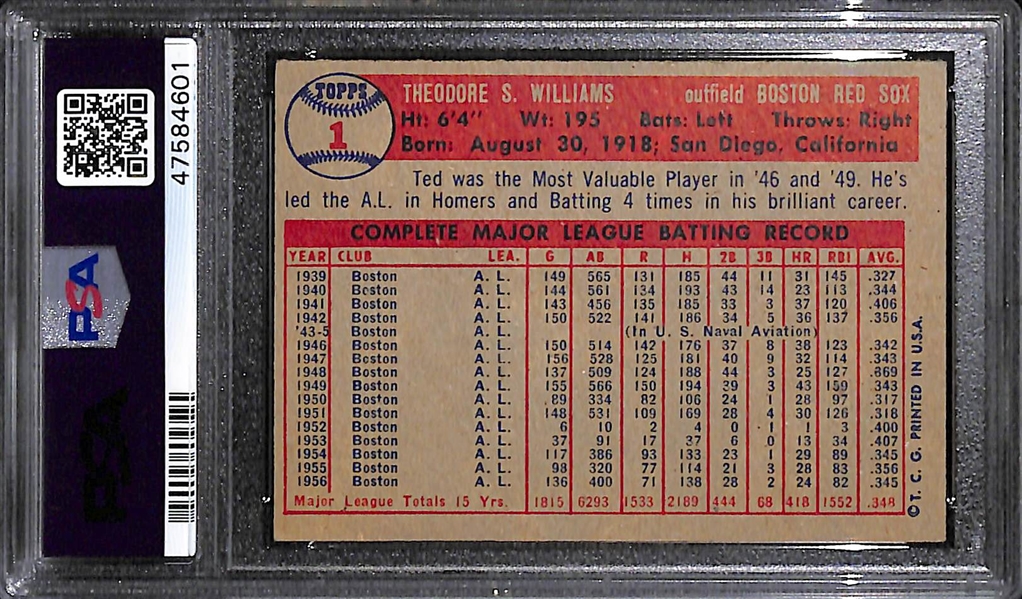 1957 Topps Ted Williams #1 Graded PSA 5.5