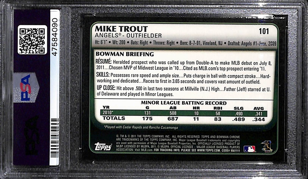 2011 Bowman Chrome Mike Trout Rookie Card #101 Graded PSA 9