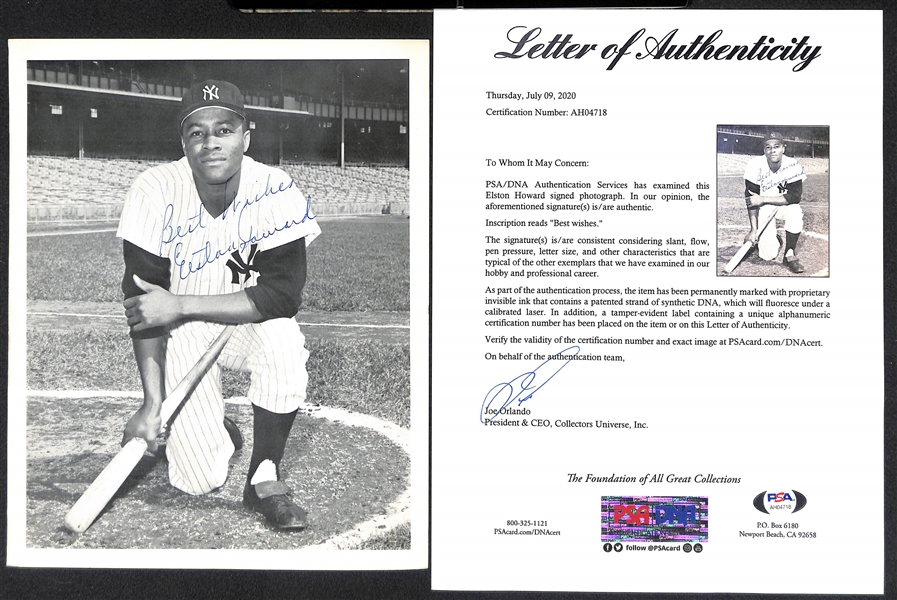 Elston Howard (d. 1980) Signed 8x10 Photo - PSA/DNA Letter of Authenticity - Best Wishes Inscription