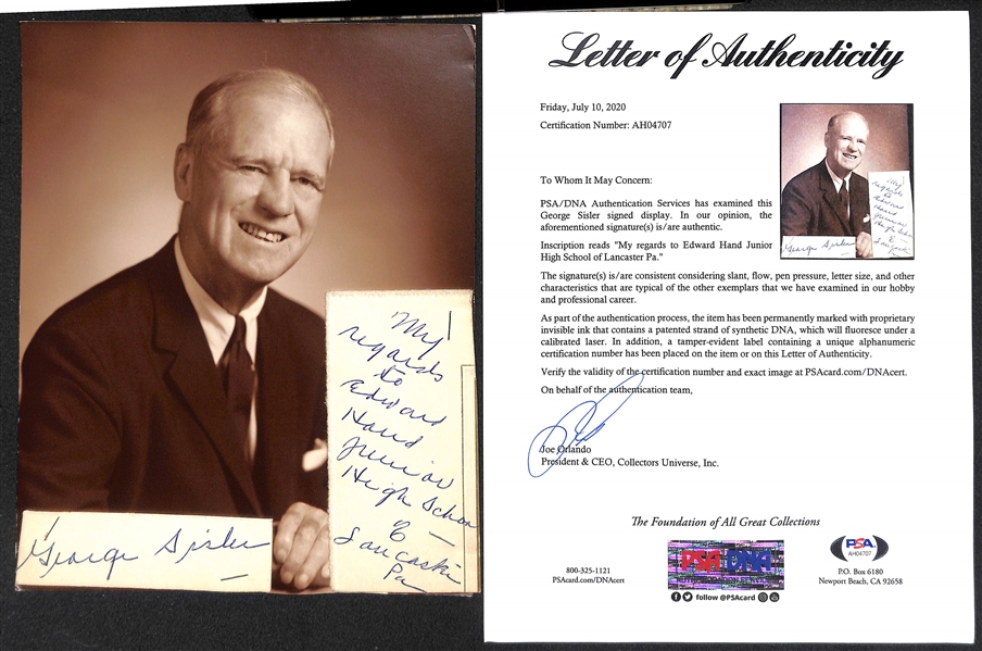 George Sisler Cut Signature - PSA/DNA