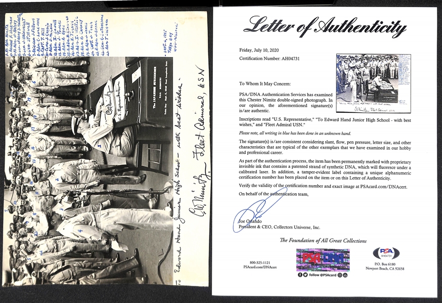 Chester Nimitz (d. 1966) WW2 Fleet Admiral Twice Signed Japanese Surrender 8x10 Photo - PSA/DNA Letter of Authenticity