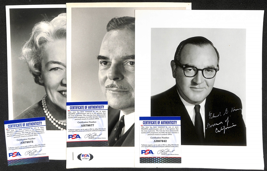 Political Autographs - Margaret Chase Smith (d. 1973, 1964 Rep. President Nominee), Edmund G. Pat Brown (d. 1996, CA Governor 1959-1967) & Thomas E. Dewey (d. 1971 - the 1944 & 1948 Rep....