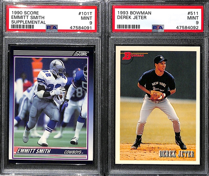 1990 Score Supplemental Emmitt Smith Rookie #101T and 1993 Bowman Derek Jeter Rookie #511 - Both Graded PSA 9 (Mint) 