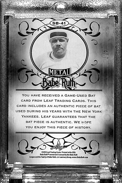 2019 Leaf Metal Babe Ruth Game-Used NY Yankees Bat Card #4/7 (Piece of Real Babe Ruth Used Baseball Bat) - Only 7 Made!