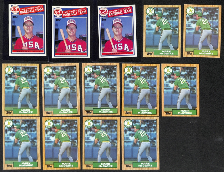 Lot of (79) Baseball Rookies from 1985-1988 - (14) Mark McGwire, (4) Roger Clemens, (7) Puckett, (7) Bo Jackson, (3) Bonds, Maddux, (11) Canseco, (9) Gooden, (13) Glavine, and (10) Smoltz