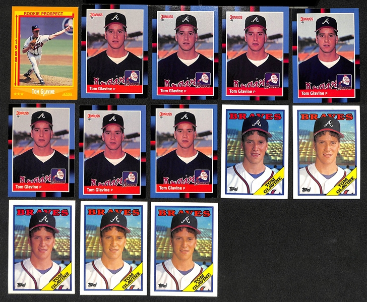 Lot of (79) Baseball Rookies from 1985-1988 - (14) Mark McGwire, (4) Roger Clemens, (7) Puckett, (7) Bo Jackson, (3) Bonds, Maddux, (11) Canseco, (9) Gooden, (13) Glavine, and (10) Smoltz