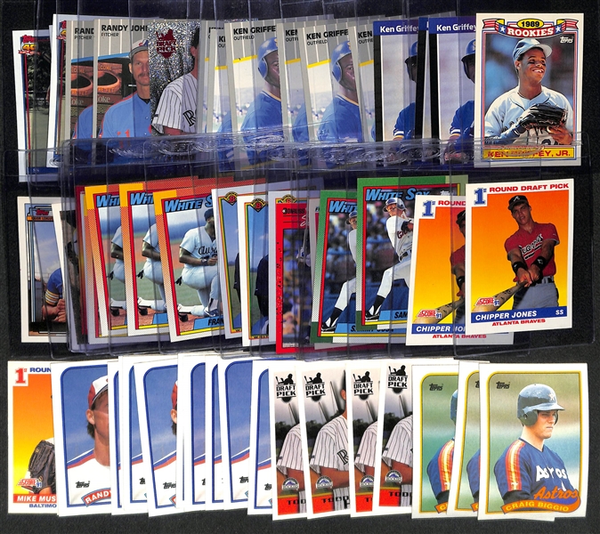 Lot of (54) Baseball Rookies from 1989-1996 - (10) Ken Griffey Jr.,(8) Frank Thomas, Piazza, M. Ramirez, (5) Helton, (13) Randy Johnson, (5) Chipper Jones, (6) Sosa, (2) Mussina, (3) Biggio