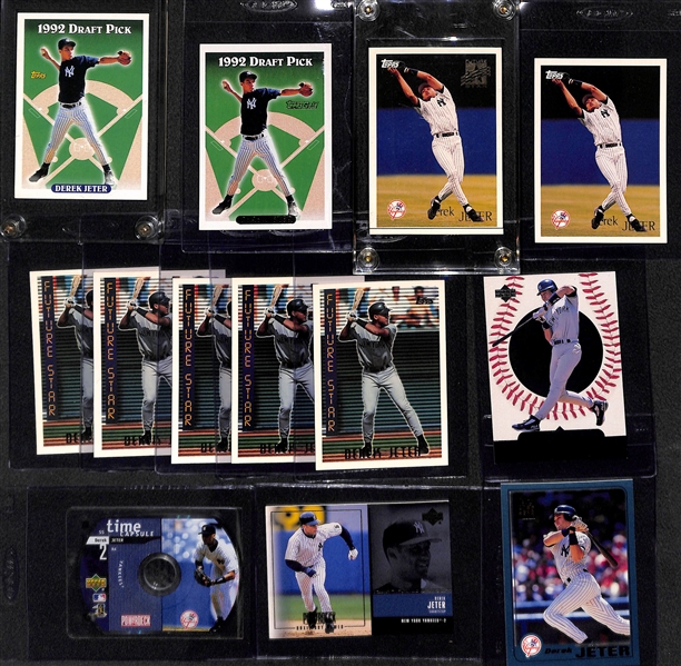 Lot of (13) Derek Jeter Cards Inc. 1993 Topps Gold Rookie, 1993 Topps Rookie, (5) 1995 Topps Future Star Cards, and (2) 1996 Topps Future Star Cards