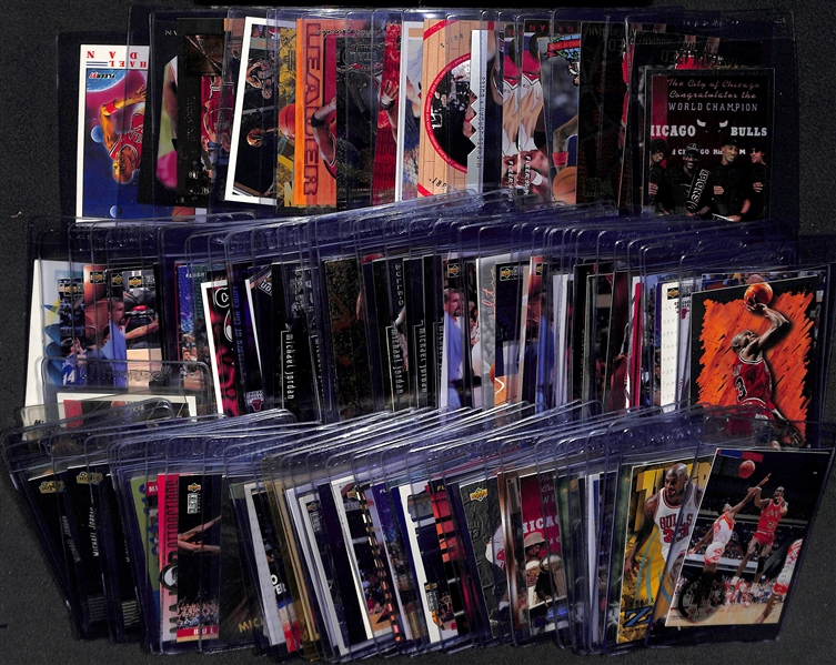 Lot of Over (100) Michael Jordan Cards w. Many Inserts Inc. Topps Chrome Bulls Card, (2) Fleer Metal Metalized, (2) Total D inserts, SP Championship Die Cut Card, Many More!