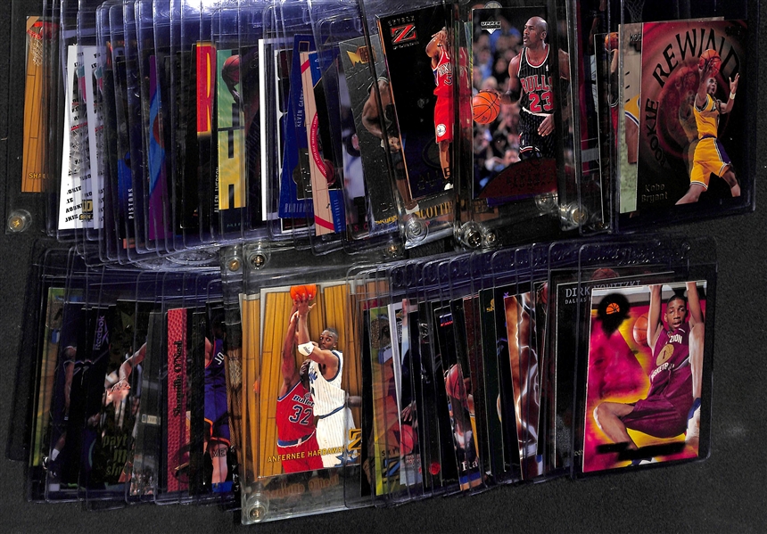 Lot of Over (70) Basketball Rookies, Inserts, and Stars w. Kobe Rookie (Skybox Premium), Michael Jordan cards (Inc. Metal Shredders), and Many Other Rookies (w. Iverson, Duncan, McGrady, Nash)
