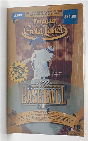 Lot of (7) Sealed 1998-1999 Baseball Card Retail Boxes w. 1999 Gold Label, 1999 Topps Ser. 1, 1999 Revolution, (2) 1998 Pinnacle, 1999 Team Best, 1998 UD McGwire Chase for 62