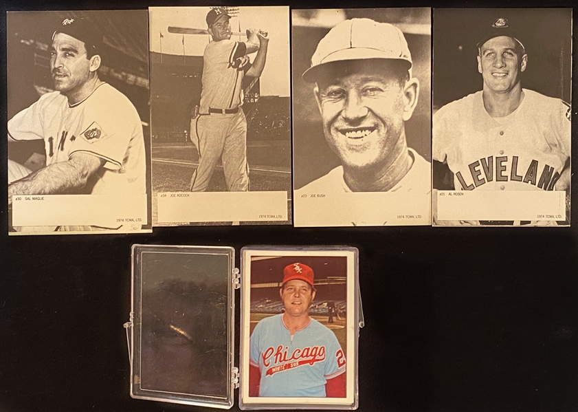 Lot of Baseball Collectibles From Uncle Jimmy Collection w. 1975 SPCC 42 Card Set, Unopened Packs, 9 Famous Slugger Mini Yearbooks, 1974 WS Bat Pens, Yankees Pins, +