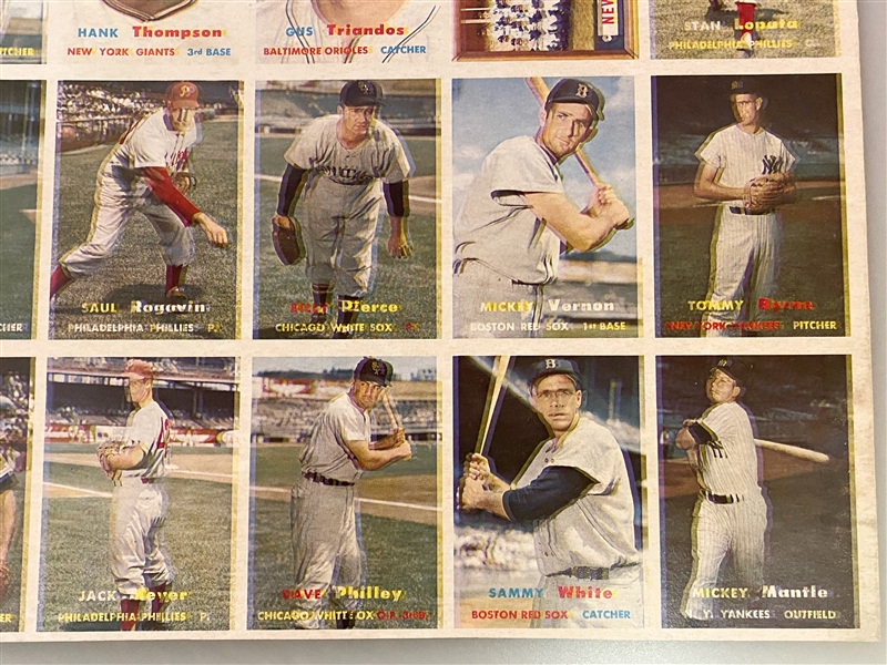 Very RARE 1957 Topps Uncut Sheet Section - 55 Cards Inc. Mickey Mantle & Warren Spahn