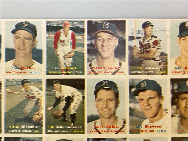 Very RARE 1957 Topps Uncut Sheet Section - 55 Cards Inc. Mickey Mantle & Warren Spahn