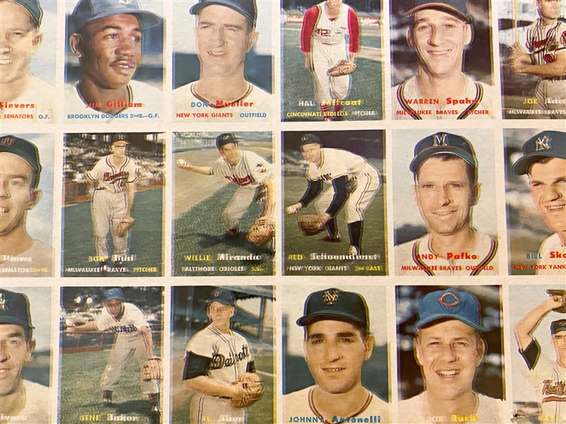 Very RARE 1957 Topps Uncut Sheet Section - 55 Cards Inc. Mickey Mantle & Warren Spahn