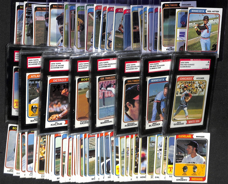 Lot of Signed 1974 Topps Baseball Cards (8 SGC Authenticated) - Autographs inc. E. Mathews, Kaline, Gossage, (2) Marichal, (2) B. Robinson, Blyleven, Palmer (JSA LOA)
