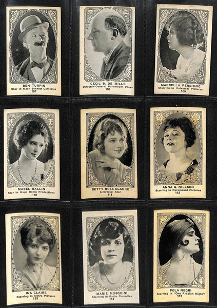 1922 E123 American Caramel Movie Actors Partial Set (Includes 102 of 120 cards) w. Will Rogers