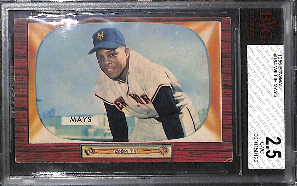 Lot of (3) 1955 Bowman Baseball Cards - Mays (BVG 2.5), Ashburn (BVG 5), Roberts (BVG 3.5)