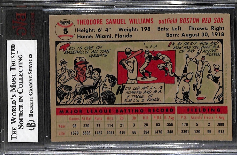 1956 Topps Ted Williams (Gray Back) #5 Graded Beckett BVG 6