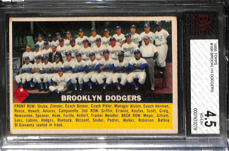 Lot of (2) BVG Graded 1956 Topps Cards - Hank Aaron #31 (BVG 1.5) and Brooklyn Team #166 (BVG 4.5)