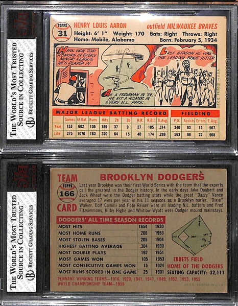 Lot of (2) BVG Graded 1956 Topps Cards - Hank Aaron #31 (BVG 1.5) and Brooklyn Team #166 (BVG 4.5)