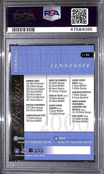 2000 Playoff Prestige Steve McNair Checklist Autograph Card PSA 9 Mint (Rare - d. 2006 at 36 Years Old)